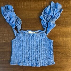 Sky Blue Smocked Crop Top